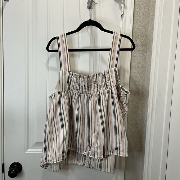 Old Navy Cream Pink Gray Striped Tank Top Crop Smocked Button Up Womens XXL - Picture 6 of 9